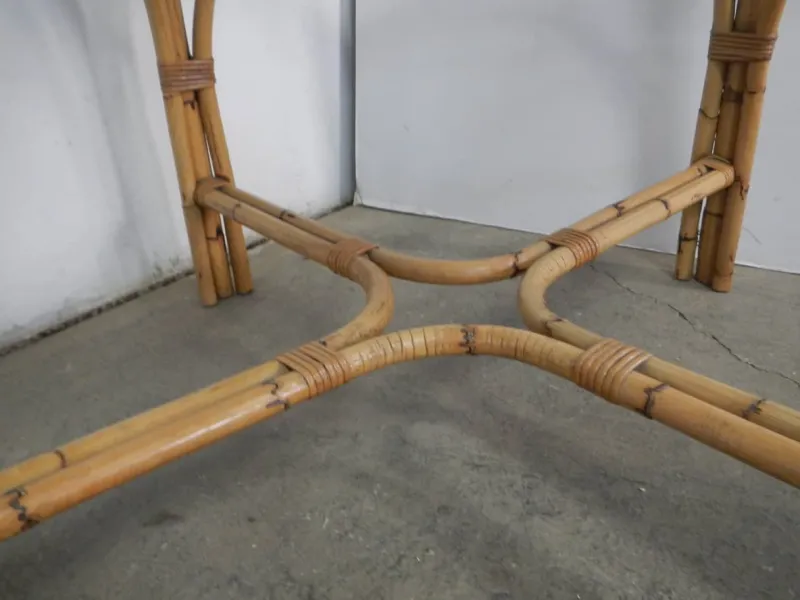 Pamono Rattan Table, Italy, 1970s> Garden Tables
