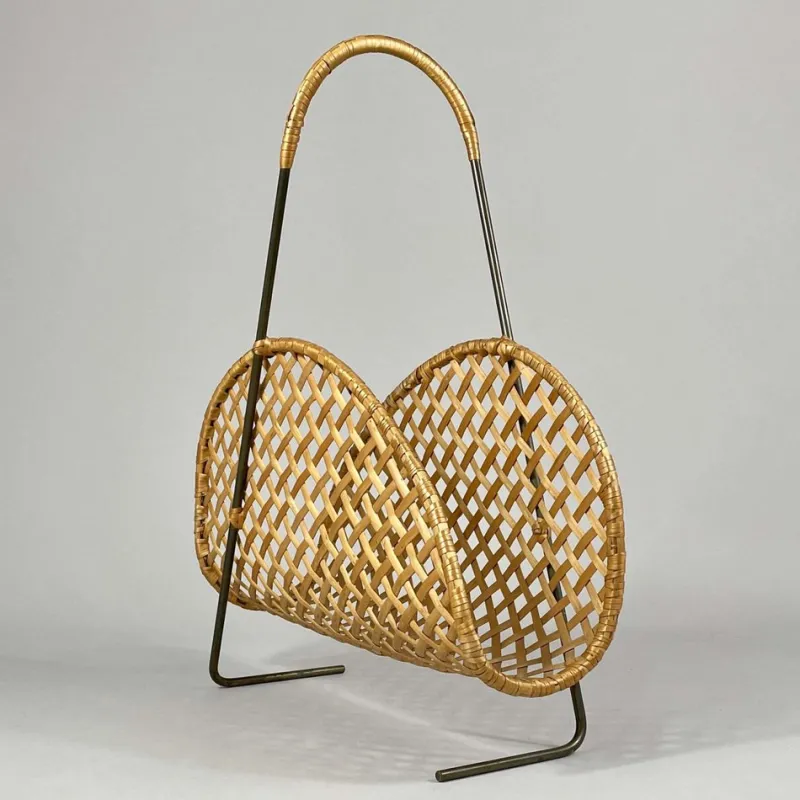 Pamono Rattan Wicker Magazine Rack, Austria 1950s> Magazine Racks