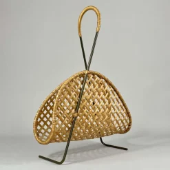 Pamono Rattan Wicker Magazine Rack, Austria 1950s><noscript><img width=