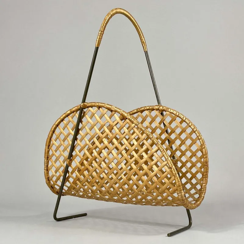 Pamono Rattan Wicker Magazine Rack, Austria 1950s> Magazine Racks