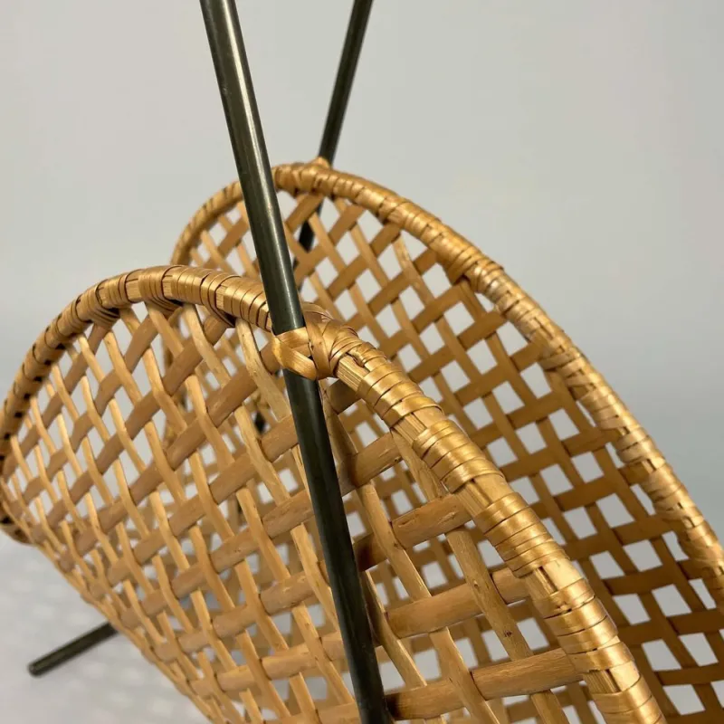 Pamono Rattan Wicker Magazine Rack, Austria 1950s> Magazine Racks