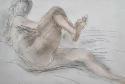Clearance Pamono Raymond Martin after Rodin, Reclining Female Nude, 1960s, Pencil & Watercolor on Paper