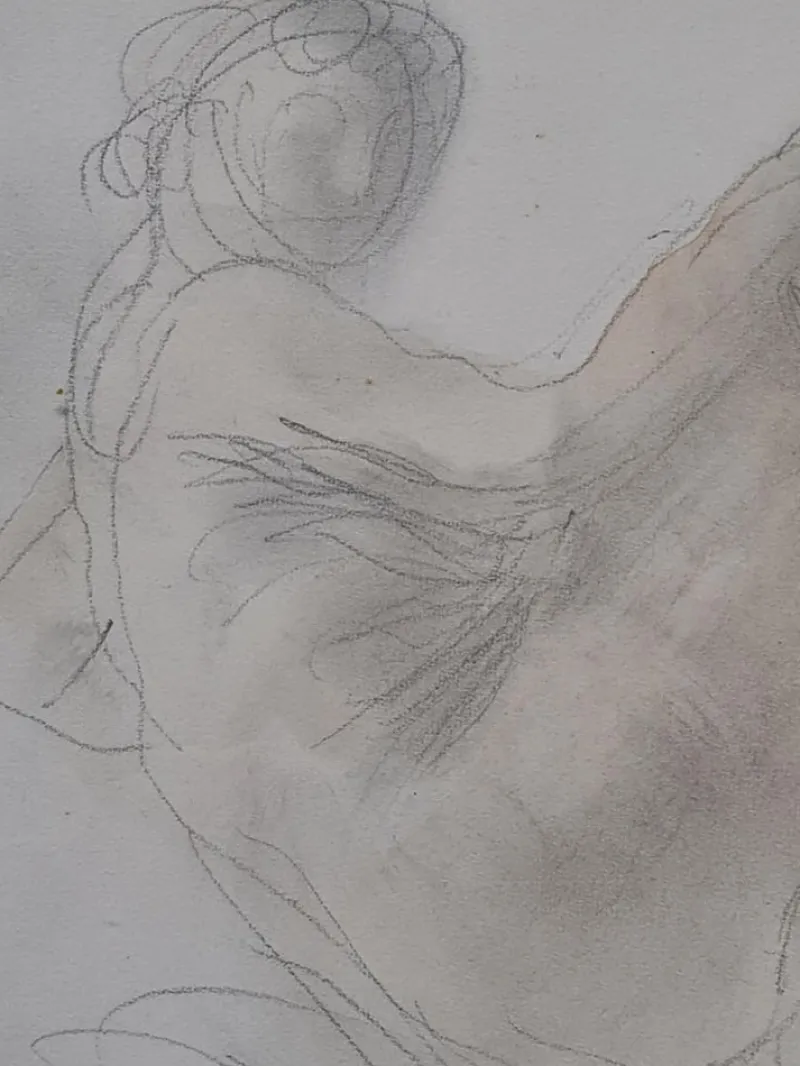 Clearance Pamono Raymond Martin after Rodin, Reclining Female Nude, 1960s, Pencil & Watercolor on Paper