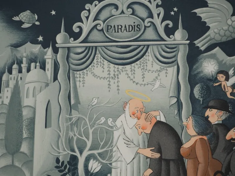 Pamono Raymond Peynet, Entrance to Paradise, Original Signed Lithograph> Posters