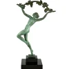 Clearance Pamono Raymonde Guerbe, Art Deco Dancer with Grapes, Griserie, 1930, Metal with Marble Base