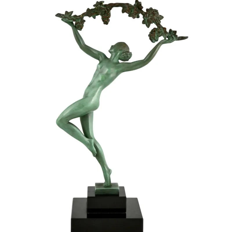 Clearance Pamono Raymonde Guerbe, Art Deco Dancer with Grapes, Griserie, 1930, Metal with Marble Base