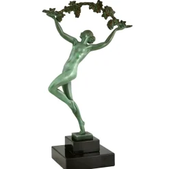 Clearance Pamono Raymonde Guerbe, Art Deco Dancer with Grapes, Griserie, 1930, Metal with Marble Base