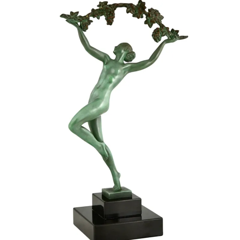 Clearance Pamono Raymonde Guerbe, Art Deco Dancer with Grapes, Griserie, 1930, Metal with Marble Base
