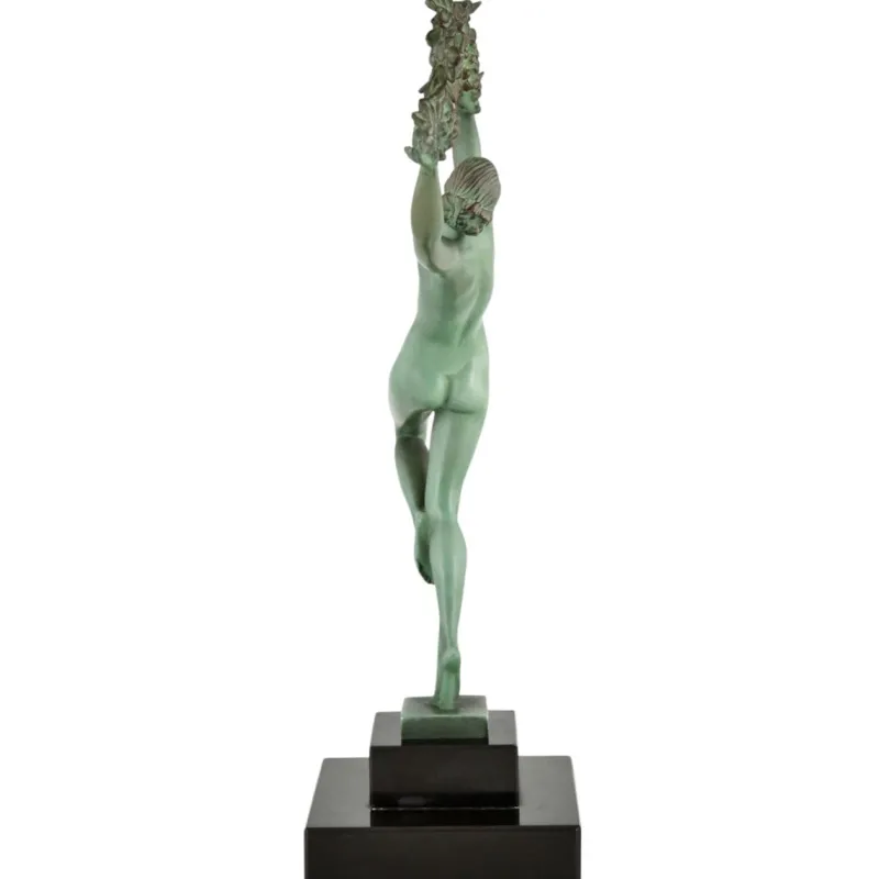 Clearance Pamono Raymonde Guerbe, Art Deco Dancer with Grapes, Griserie, 1930, Metal with Marble Base