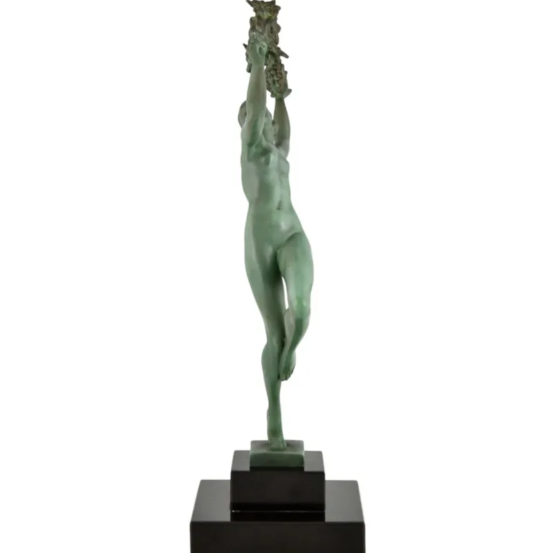 Clearance Pamono Raymonde Guerbe, Art Deco Dancer with Grapes, Griserie, 1930, Metal with Marble Base