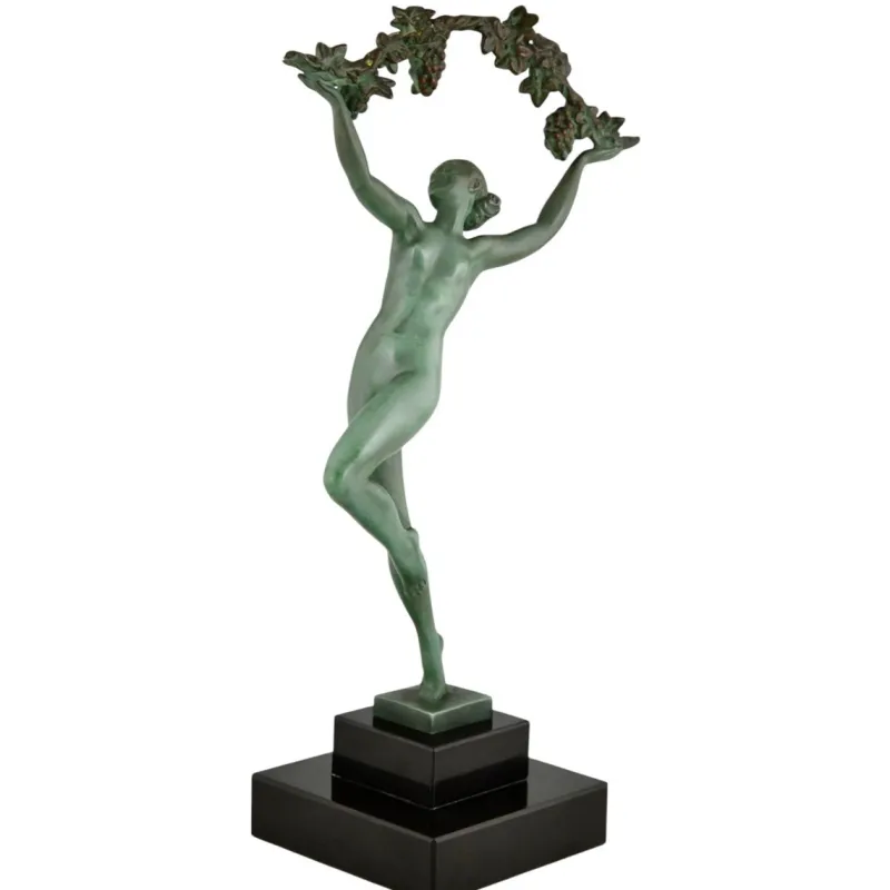 Clearance Pamono Raymonde Guerbe, Art Deco Dancer with Grapes, Griserie, 1930, Metal with Marble Base