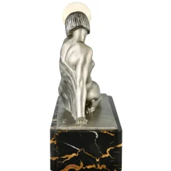 Pamono Raymonde Guerbe, Art Deco Seated Lady Holding a Ball, 1930s, Metal with Onyx Base><noscript><img width=
