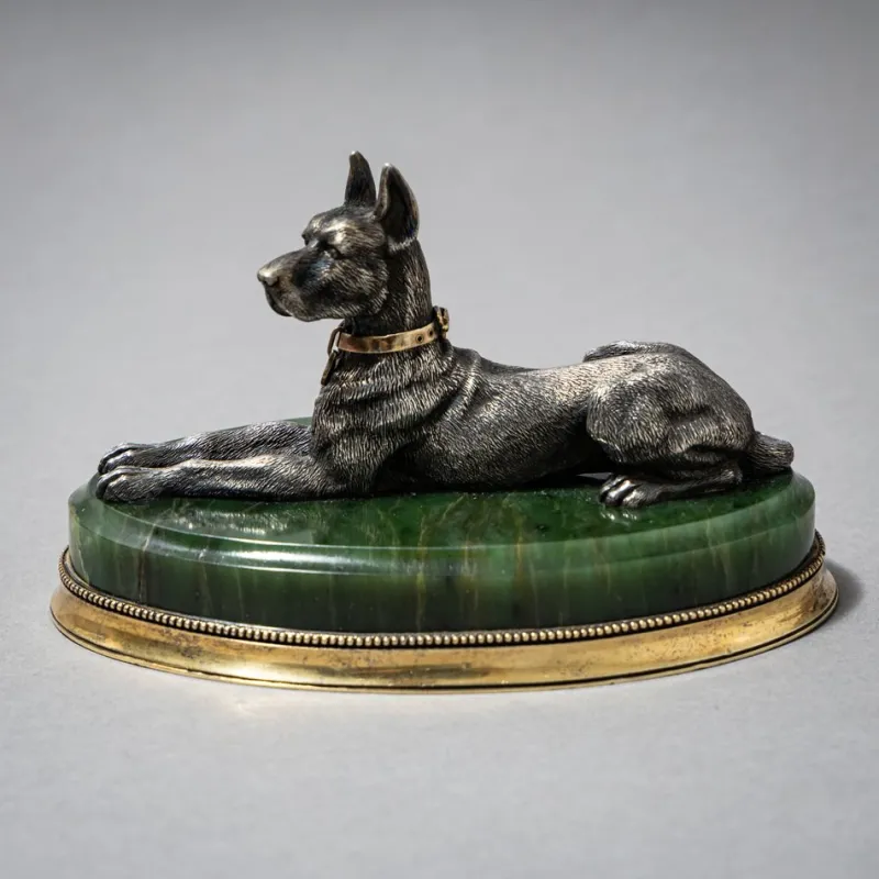 Pamono Reclining Great Dane, 1900, Silver> Sculpture