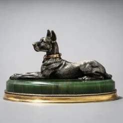 Pamono Reclining Great Dane, 1900, Silver> Sculpture