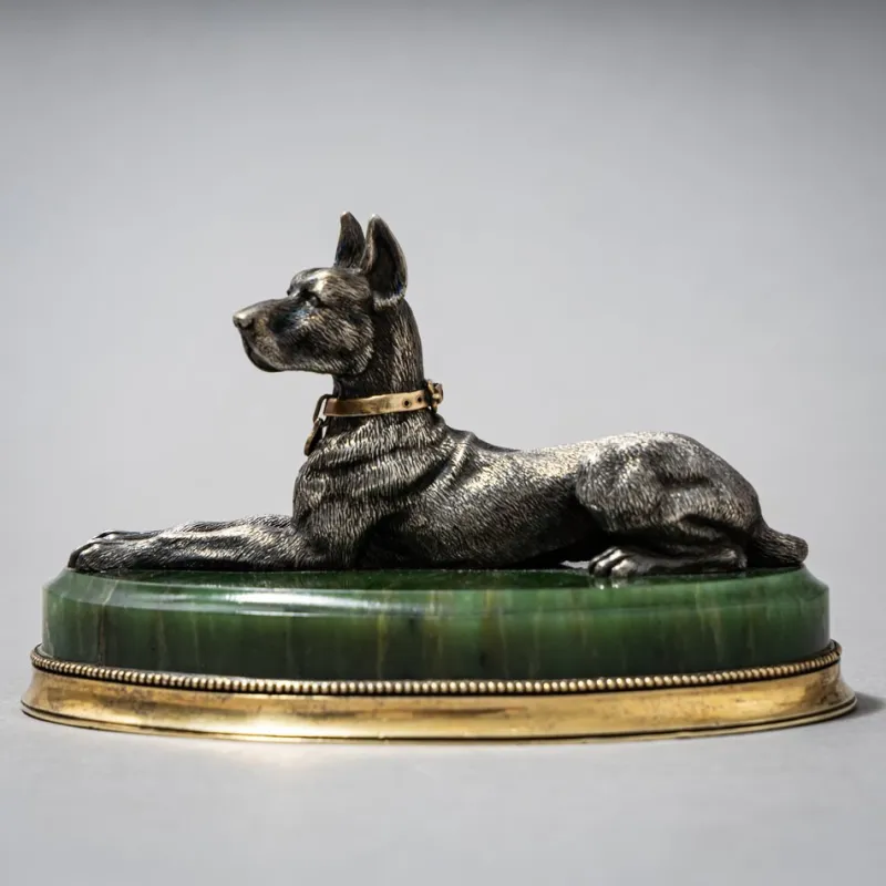 Pamono Reclining Great Dane, 1900, Silver> Sculpture