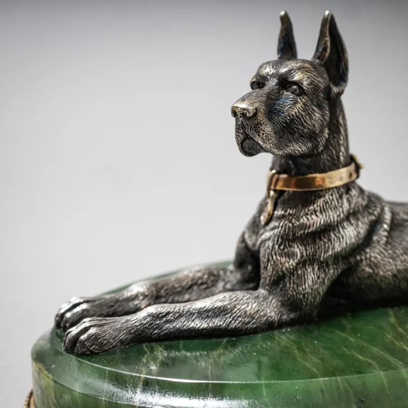 Pamono Reclining Great Dane, 1900, Silver> Sculpture