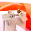 Clearance Pamono Rectangular Gold Cufflinks with Brilliant-Cut Diamonds, Set of 2