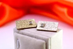 Clearance Pamono Rectangular Gold Cufflinks with Brilliant-Cut Diamonds, Set of 2