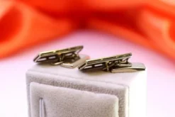 Clearance Pamono Rectangular Gold Cufflinks with Brilliant-Cut Diamonds, Set of 2