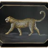 Pamono Rectangular Tray in Enameled Metal Hand-Decorated with Leopard by Les Ottomans> Tabletop|Trays