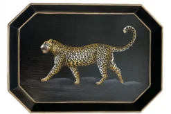 Pamono Rectangular Tray in Enameled Metal Hand-Decorated with Leopard by Les Ottomans> Tabletop|Trays
