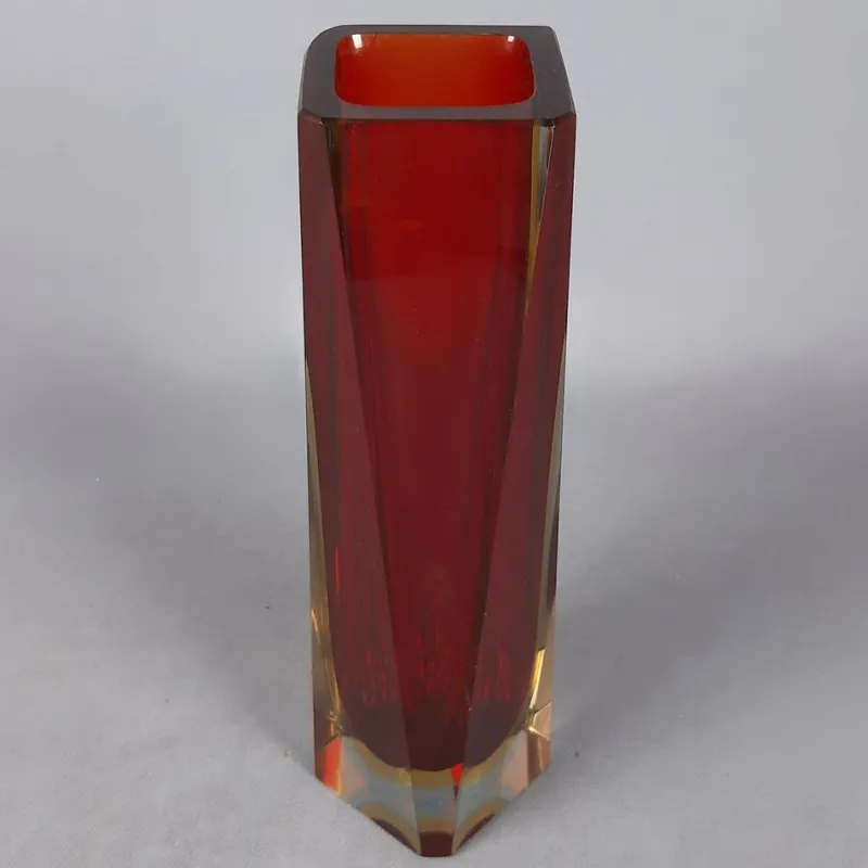 Pamono Red Amber Sommerso Murano Glass Vase by Flavio Poli for Seguso, 1970s> Vases