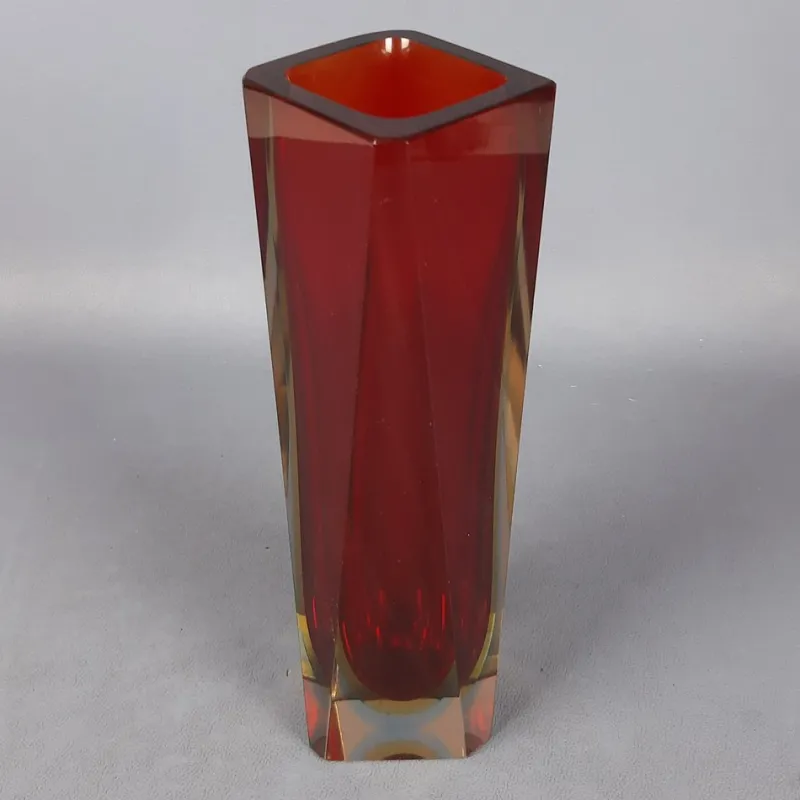 Pamono Red Amber Sommerso Murano Glass Vase by Flavio Poli for Seguso, 1970s> Vases