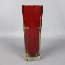 Pamono Red Amber Sommerso Murano Glass Vase by Flavio Poli for Seguso, 1970s><noscript><img width=