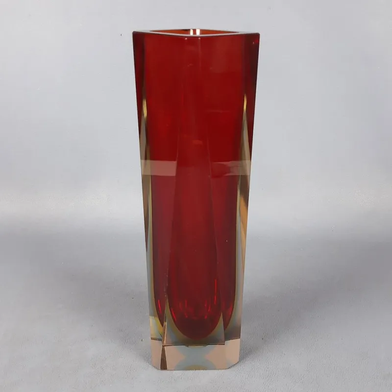 Pamono Red Amber Sommerso Murano Glass Vase by Flavio Poli for Seguso, 1970s> Vases