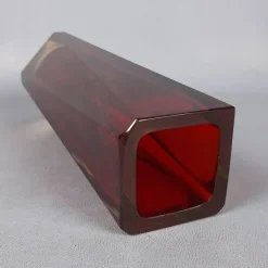 Pamono Red Amber Sommerso Murano Glass Vase by Flavio Poli for Seguso, 1970s><noscript><img width=