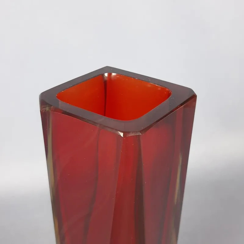 Pamono Red Amber Sommerso Murano Glass Vase by Flavio Poli for Seguso, 1970s> Vases