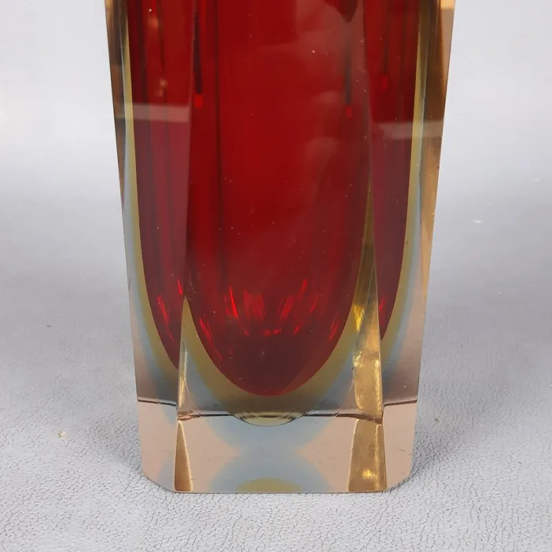 Pamono Red Amber Sommerso Murano Glass Vase by Flavio Poli for Seguso, 1970s> Vases