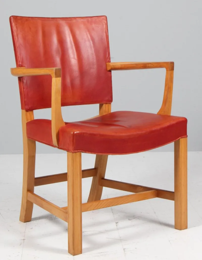 Sale Pamono Red Chair in Elm and Leather by Kaare Klint for Rud Rasmussen, 1960s
