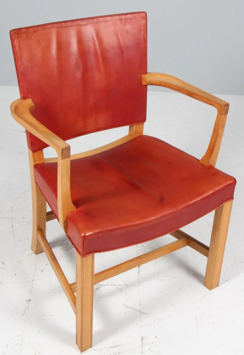 Sale Pamono Red Chair in Elm and Leather by Kaare Klint for Rud Rasmussen, 1960s