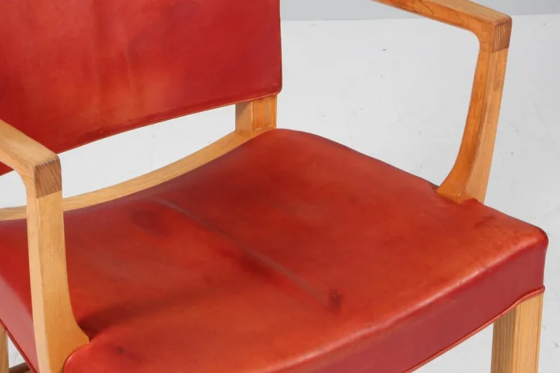 Sale Pamono Red Chair in Elm and Leather by Kaare Klint for Rud Rasmussen, 1960s
