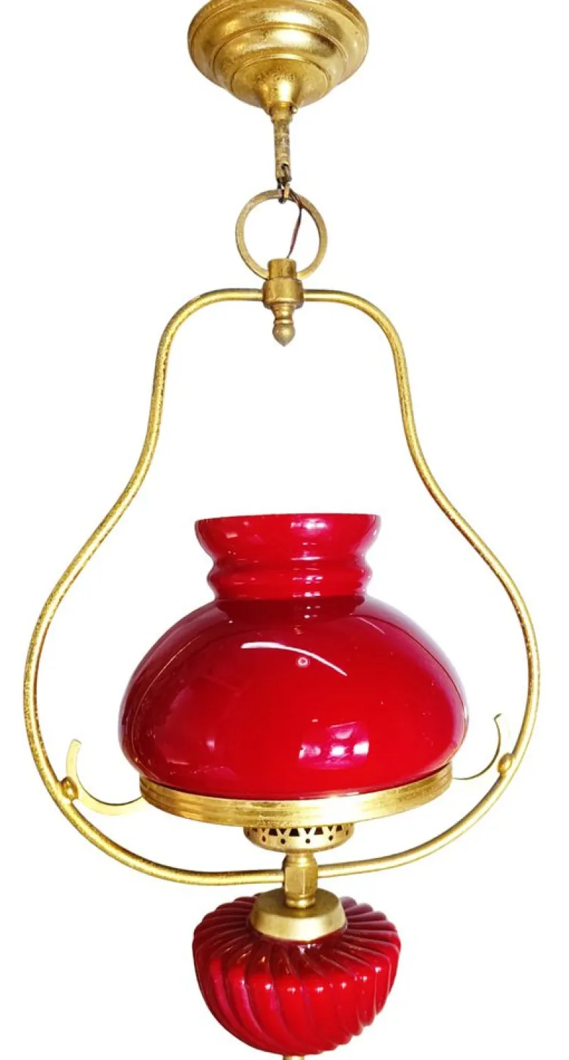 Pamono Red Hanging Lamp, 1940s> Ceiling Lights