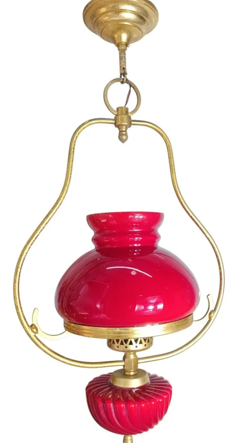 Pamono Red Hanging Lamp, 1940s> Ceiling Lights