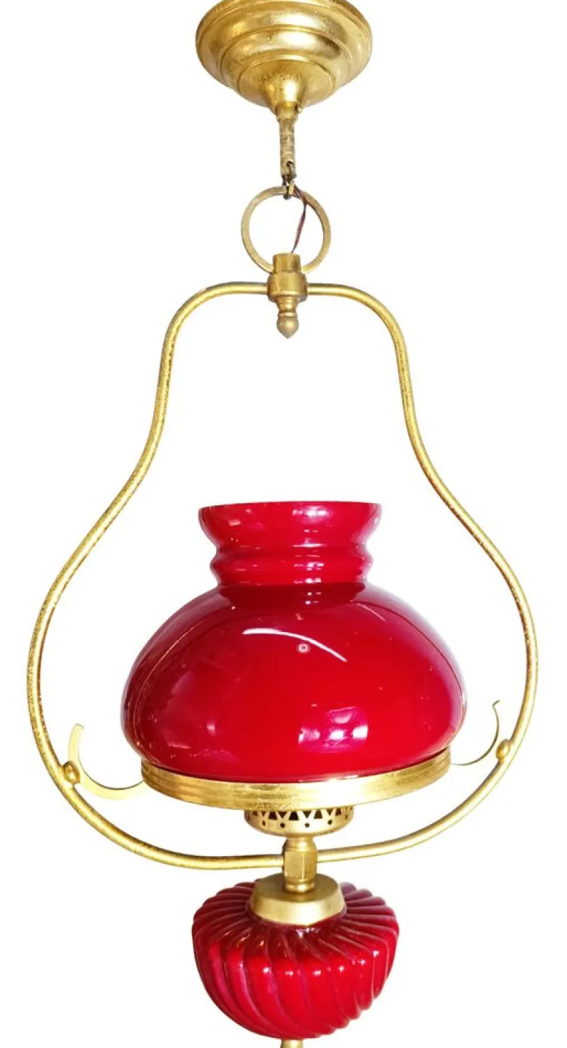 Pamono Red Hanging Lamp, 1940s> Ceiling Lights