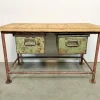Pamono Red Industrial Worktable with Two Green Iron Drawers, 1960s> Worktables & Workbenches