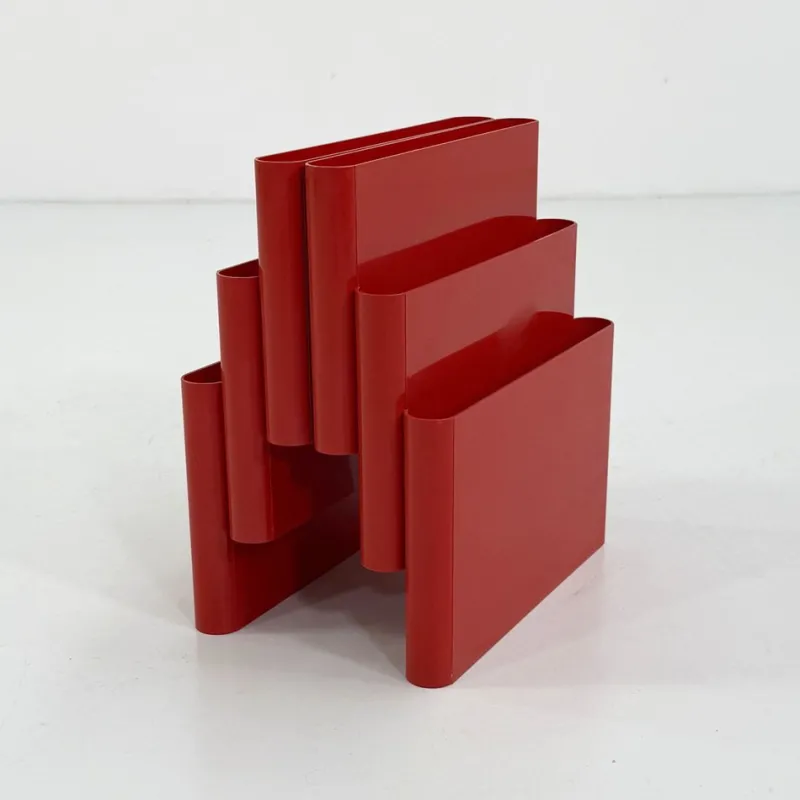 Pamono Red Magazine Rack by Giotto Stoppino for Kartell, 1970s> Magazine Racks