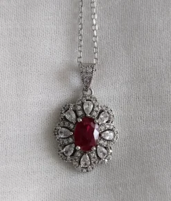 Pamono Red Ruby Silver Pendant, 1990s> Necklaces