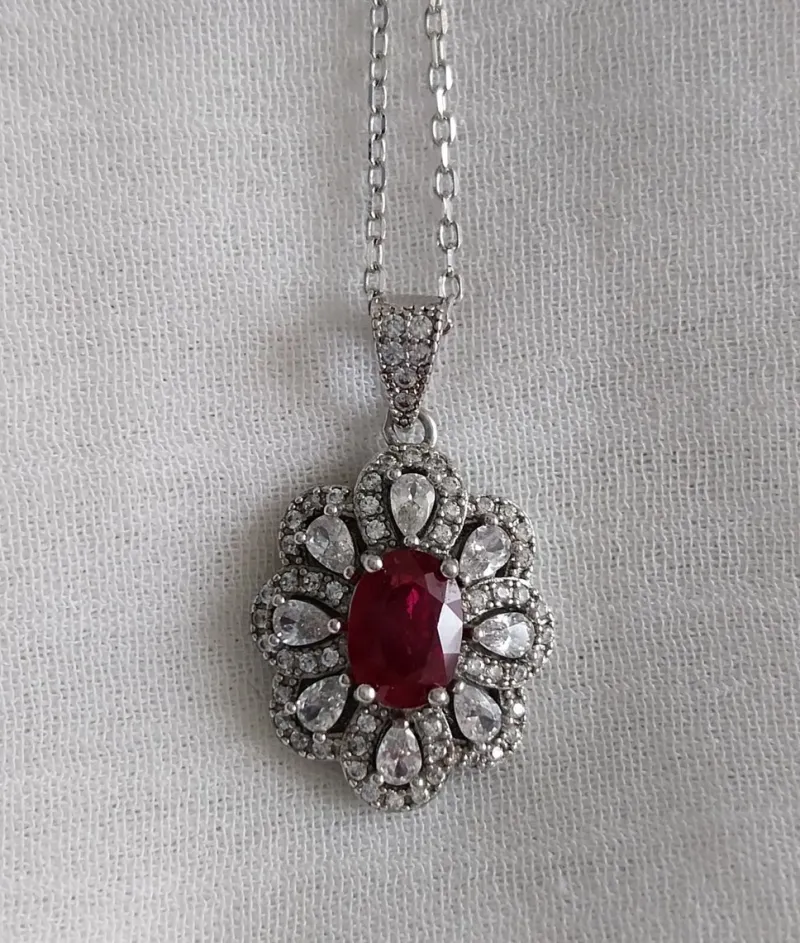 Pamono Red Ruby Silver Pendant, 1990s> Necklaces