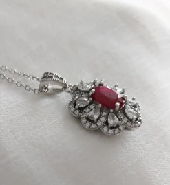 Pamono Red Ruby Silver Pendant, 1990s><noscript><img width=