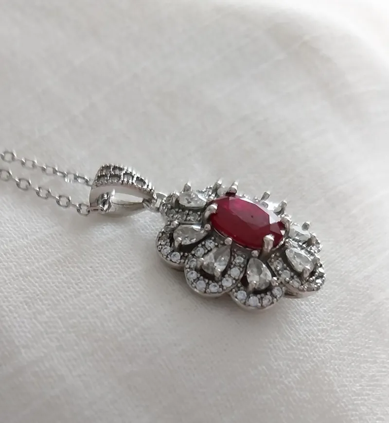 Pamono Red Ruby Silver Pendant, 1990s> Necklaces