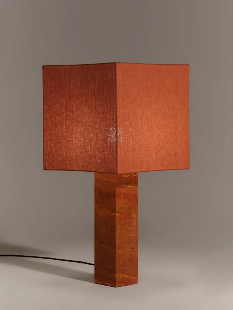 Pamono Red Travertine Large Roma 1 Square Table Lamp by Nassi> Table Lamps
