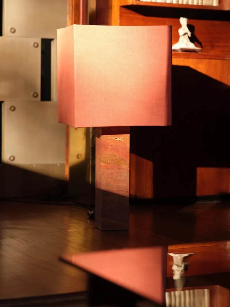 Pamono Red Travertine Large Roma 1 Square Table Lamp by Nassi> Table Lamps
