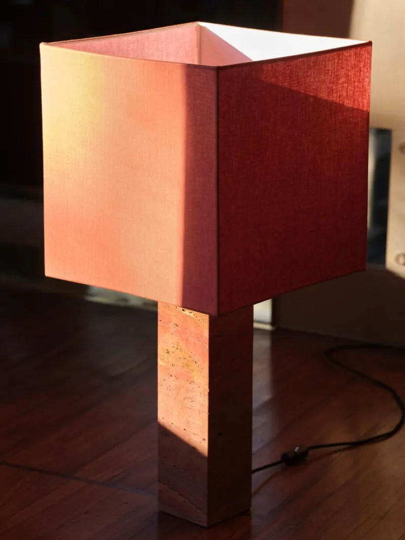 Pamono Red Travertine Large Roma 1 Square Table Lamp by Nassi> Table Lamps