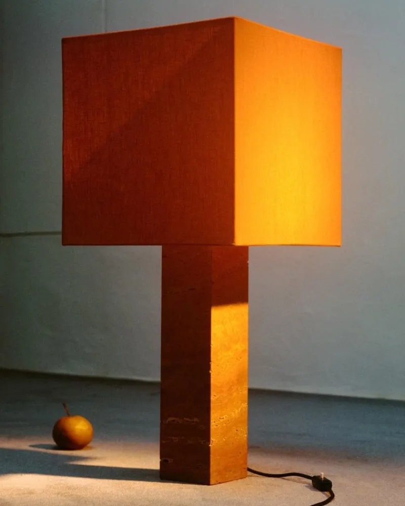 Pamono Red Travertine Large Roma 1 Square Table Lamp by Nassi> Table Lamps