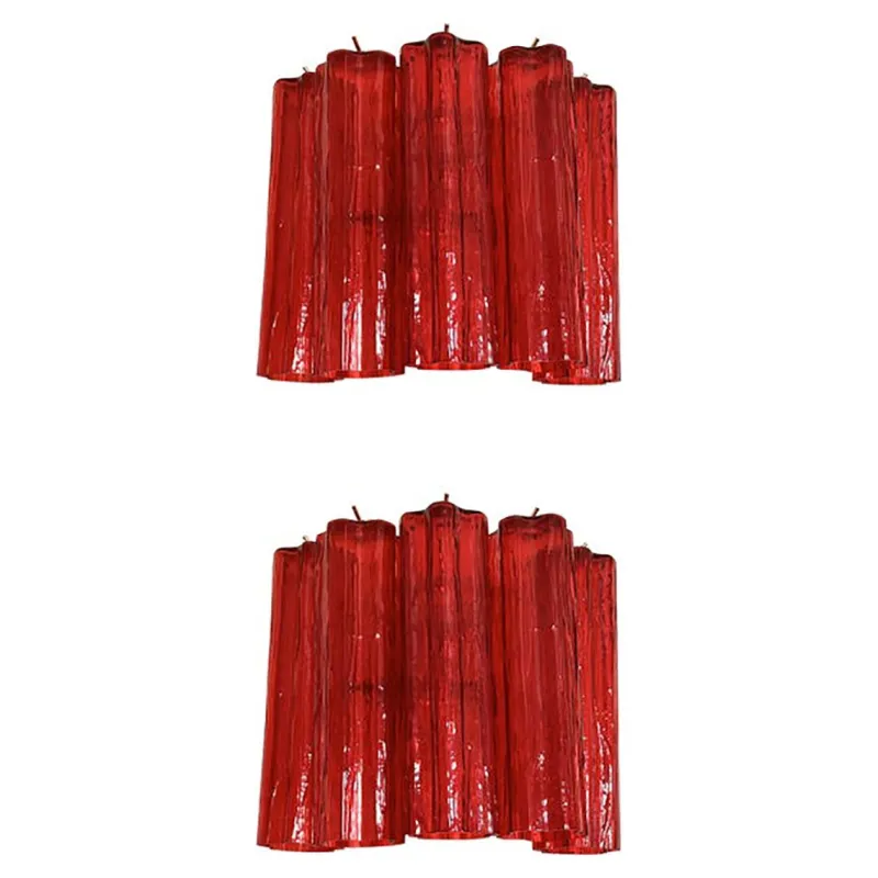 Outlet Pamono Red Tronchi Murano Style Glass Wall Sconces by Simoeng, Set of 2