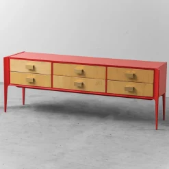 New Pamono Red Wooden Chest of Drawers, 1960s